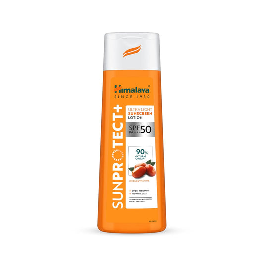 Himalaya Sun Protect+ sunscreen lotion bottle on a white background