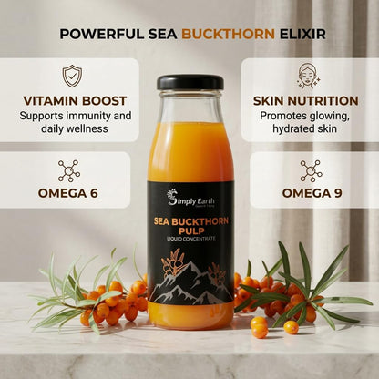 Simply Earth Sea Buckthorn Pulp Liquid Concentrate, Natural Fruit Juice | Omega 3-6-7-9 & Vitamin C, for Immunity, Skin & Heart Health - 300ML (Pack of 1)