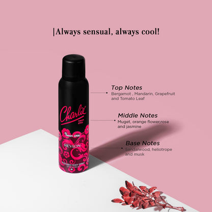 Revlon Charlie Neon Chic Perfume Body Spray | Vibrant, Feminine, And Naturally Sensual Scent | Contemporary And Bold Scent For Her | With Sandal Wood, Orange Flower, Grape Fruit | 150ml