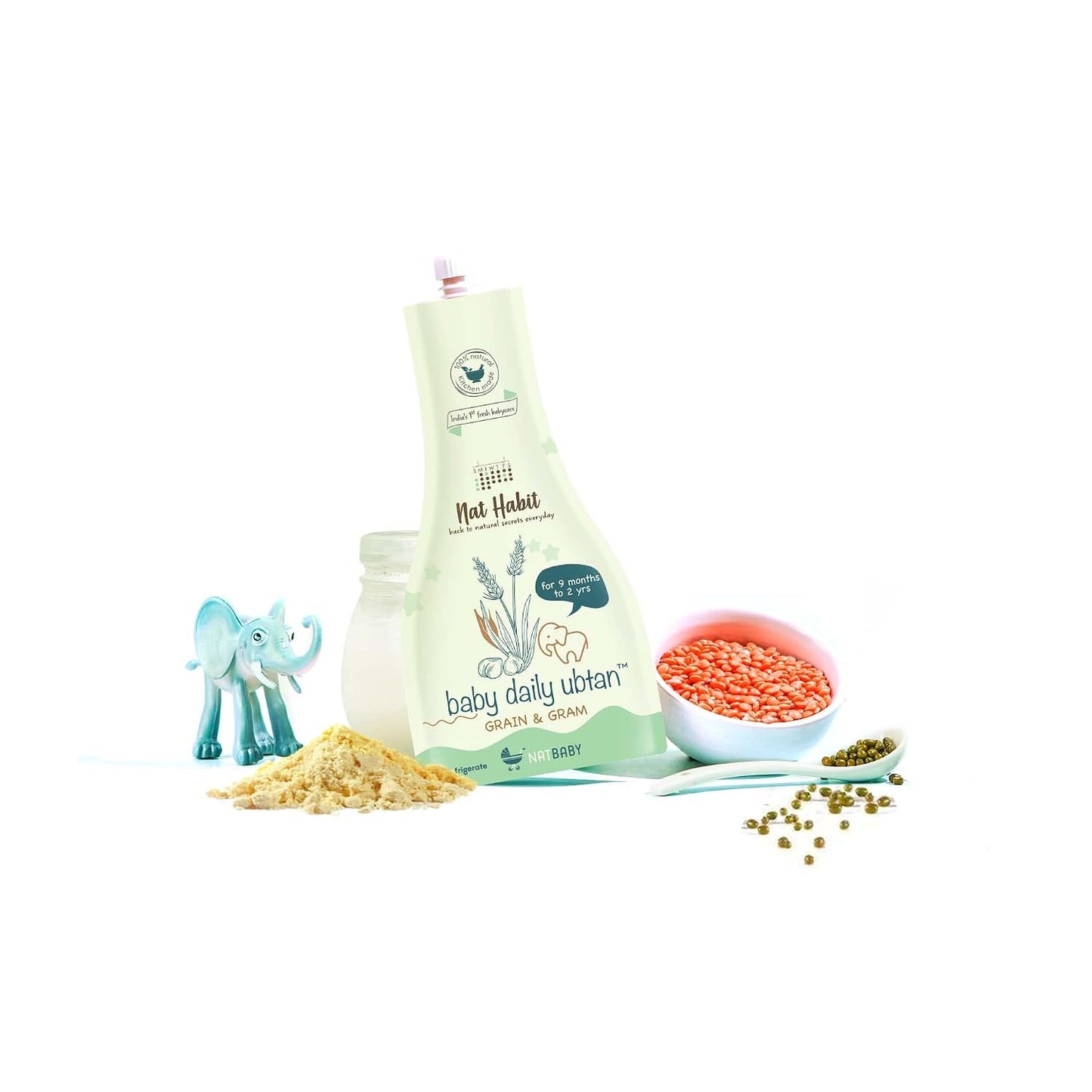 Nat Habit Baby Bath Ubtan with Grain & Gram | Gentle Daily Ubtan for 9 Months to 2 Years Old | Natural, Soap-Free Baby Body Wash | Head to Toe Wash for Babies & Kids | Chemical-Free & Safe, 80g