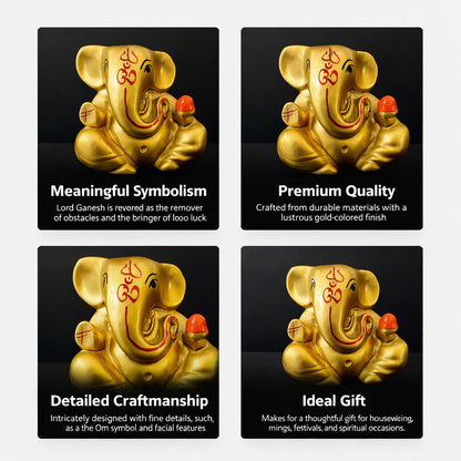 Resin Lord Ganesha Idol Car Dashboard 5x5cm (Golden)