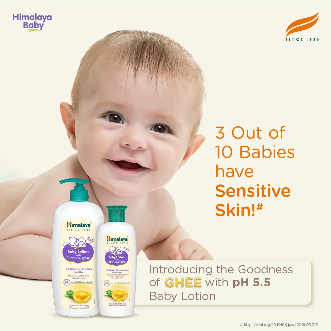 Himalaya Baby Lotion with Pure Cow Ghee 100ml | pH 5.5|Aloe vera|Safe for newborns|For baby's sensitive skin safe from day 1|No Parabens|No Phthalates|No Mineral Oil|No Synthetic color