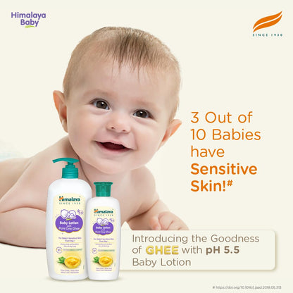 Himalaya Baby Lotion with Pure Cow Ghee 100ml | pH 5.5|Aloe vera|Safe for newborns|For baby's sensitive skin safe from day 1|No Parabens|No Phthalates|No Mineral Oil|No Synthetic color