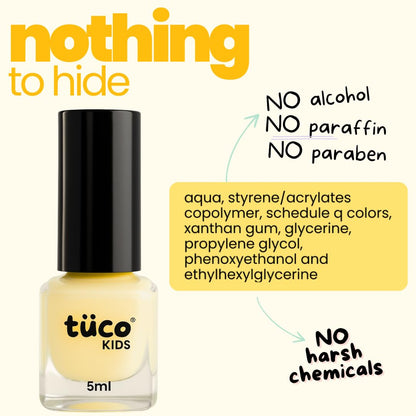 Tuco® Kids Water Based Safe Nail Polish for girls | Easy to Peel Off, Non Toxic, Natural & Safe for Kids | Play Safe with Chemical Free Nails for Daughters | Pack of 1x5ml | Yellow