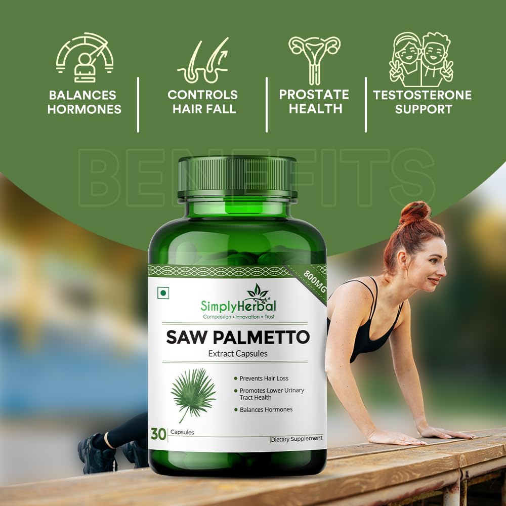Simply Herbal Saw Palmetto Extract 1000mg – 30 Veg Capsules | Herbal Supplement for Prostate Health & Hair Wellness | For Men & Women