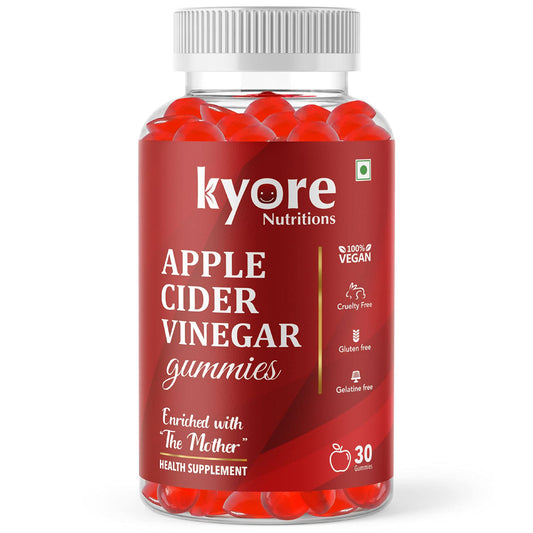 Bottle of kyore Nutritions Apple Cider Vinegar gummies on a white background