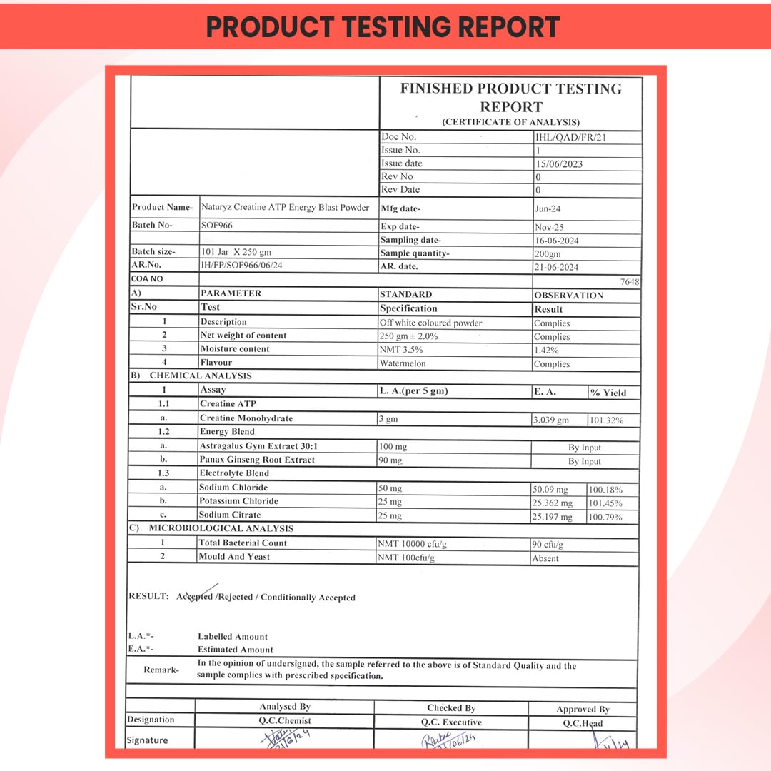 Product testing report with a red border