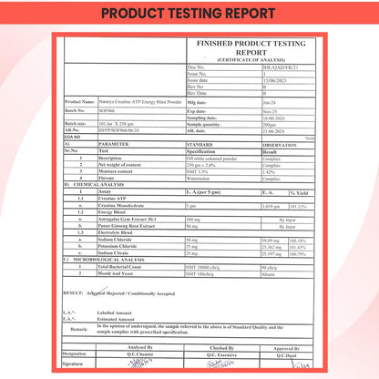 Product testing report with a red border