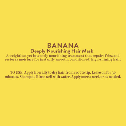 Instructions for a banana deeply nourishing hair mask on a yellow background