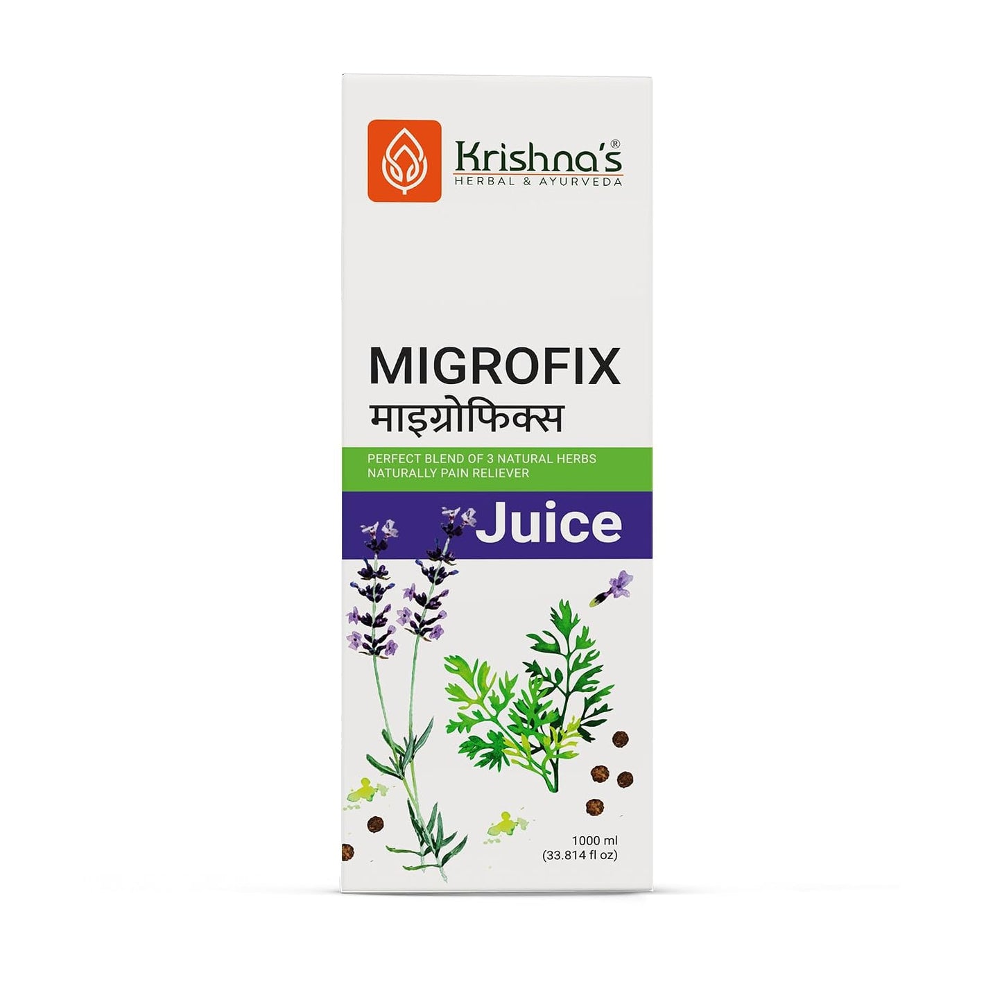 Krishna's MigroFix Juice, Perfect Blend of Dhaniya, Kalimirch & Ustukhuddus, No Artificial Colors or Flavors - 1000 ml (Pack of 1)