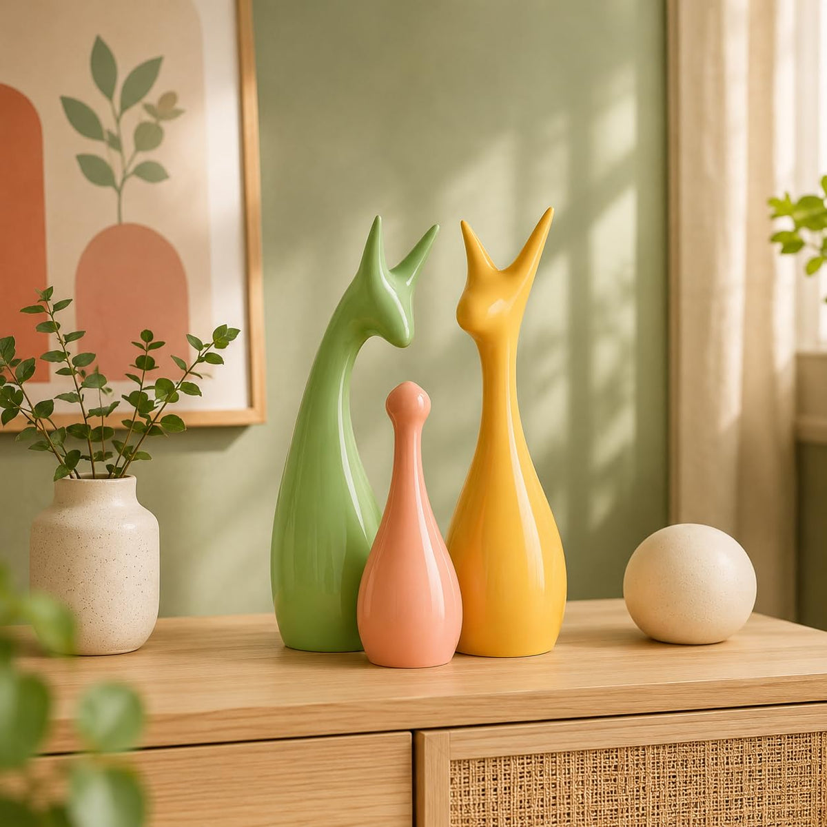 Beautiful Home Decor Lucky Deer Statue Family Ceramic Figures - (Set of 3, Multicolor)