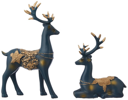 Amazon Basics Creative Resin Golden Reindeer Sculptures | Beautiful Home Decor Handicraft Resin | Elevates Energy of Your Room (Pack of 2, Blue)