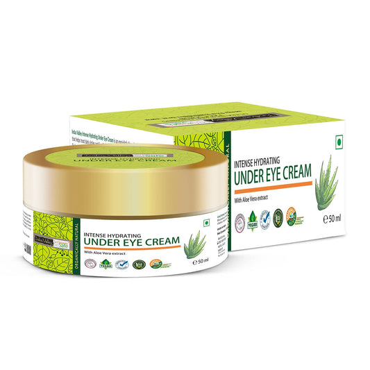 Intense hydrating under eye cream with aloe vera extract on a white background
