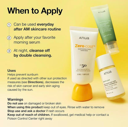 Anua Zero-Cast Moisturizing Finish Sunscreen SPF50+ PA++++