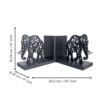 eCraftIndia Wooden Book End with Elephant Showpiece for Home Decor Office Table | Gift for Housewarming Birthday