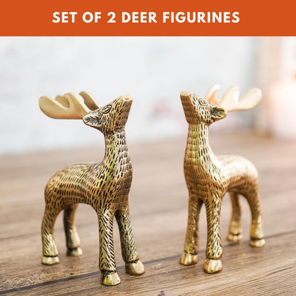 BEHOMA Antique Golden Metal Christmas Reindeer Figurine - 2 Pcs
