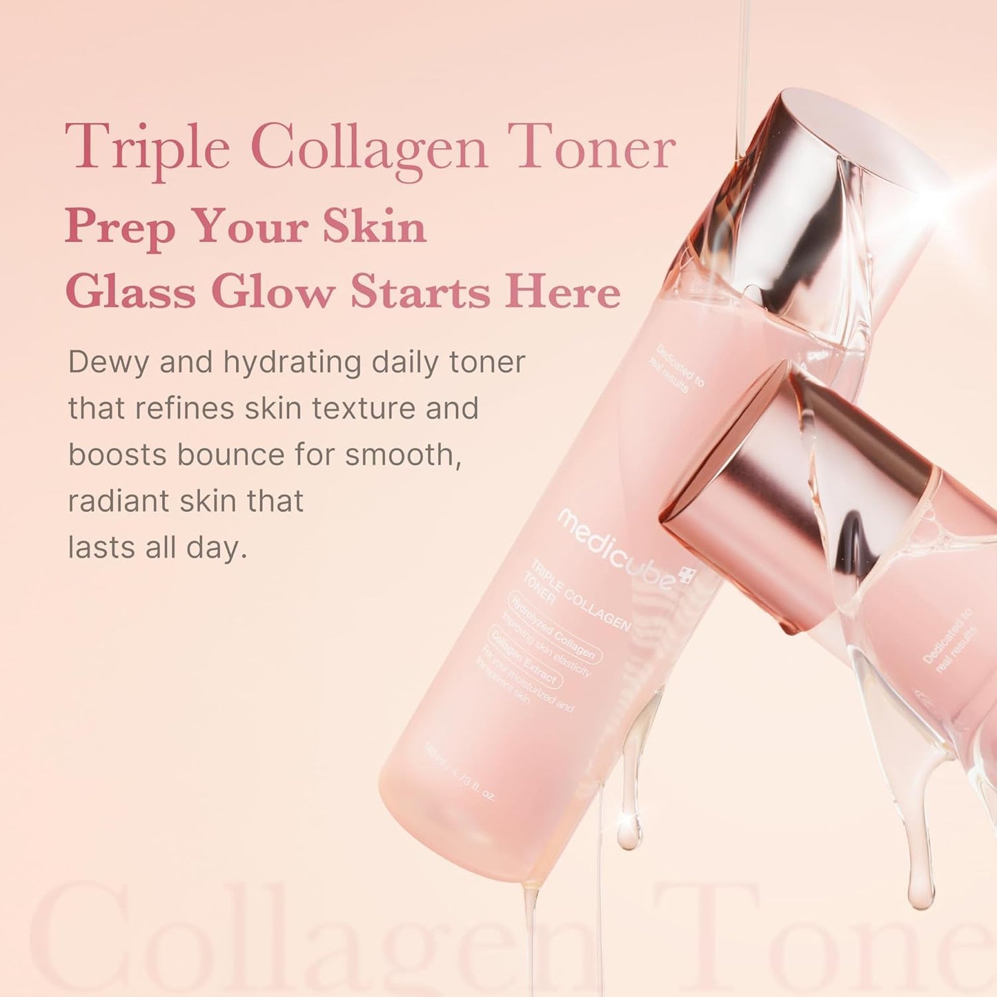 Medicube Triple Collagen Toner - Hydrolyzed, Atelo, & Soluble Collagen for Deep Hydration & Plump Skin - Fast-Absorbing Formula for All-Day Suppleness | 140ml