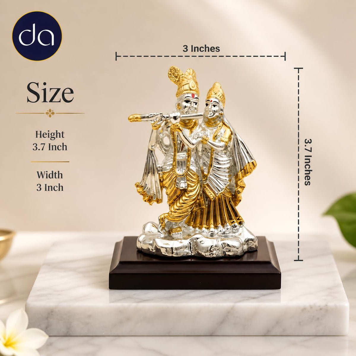 Silver & 24K Gold Plated Radha Krishna Idol for Gift 3.7 Inch | Radhe Krishna Murti for Wedding Gift, for Couple, House Warming Gifts, Pooja Room Decor