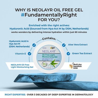 NEOLAYR Oil Free Light Moisturizing Gel | Hyaluronic Acid | Gives Skin an Oil Free Glow | Complete Skin Hydration in 60 Minutes | 100 GM