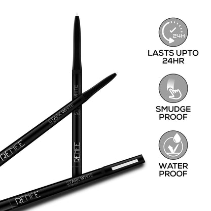 RENEE Kajal Pen with Sharpener - Stark White | 24 Hrs Stay | Long Lasting Kohl Pencil | Matte Finish | Rich Color Payoff | Smudge & Waterproof | One Swipe Application Formula | 0.35gm