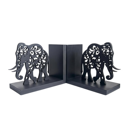 eCraftIndia Wooden Book End with Elephant Showpiece for Home Decor Office Table | Gift for Housewarming Birthday