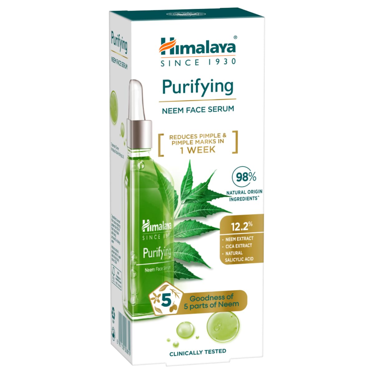 Himalaya Purifying Neem Face Serum | 2% Natural Salicylic Acid & Cica & Neem | Reduces Acne & Acne Marks | Tightens pores & soothes inflammation | Made with 98% Natural Origin Ingredients | Made for Acne prone skin | 15 ml