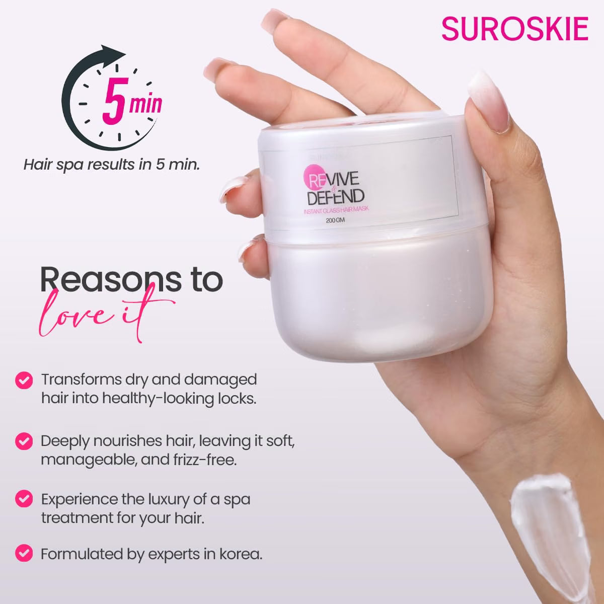 Suroskie Unscented Revive & Defend Instant Glass Hair Mask 200 Gm | Hydrolyzed Keratin & Murmuru Butter | Spa Treatment At Home For Dry Frizzy Hair | Intense Damage Repair Mask For Men & Women