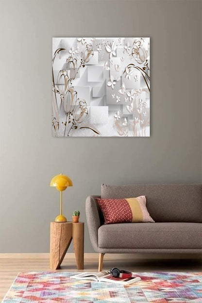 Printed Framed Canvas Painting for Home Decor Office Wall Studio Wall Living Room Decoration (22x22inch Wrapped) - 3D Floral Design