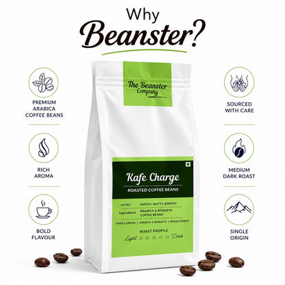 Beanster Kafe Charge Whole Roasted Coffee Beans, Medium Dark Roast