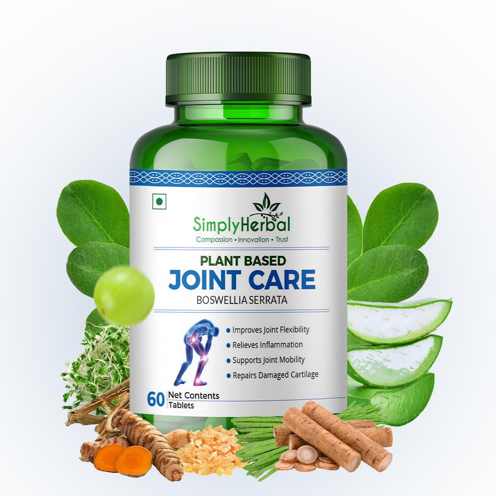 Simply Herbal Plant-Based Joint Care & Joint Support Tablets | Moringa, Boswellia Serrata, Eucalyptus, Green Amla, Green Turmeric, Alfalfa, Aloe Vera | 60 Tablets
