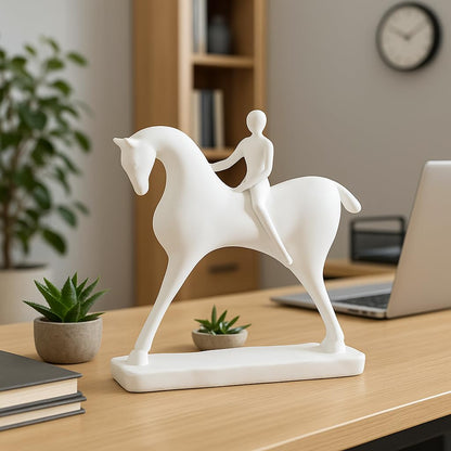 Elegant Horse with Rider Statue for Home Décor (Pack of 1, White)