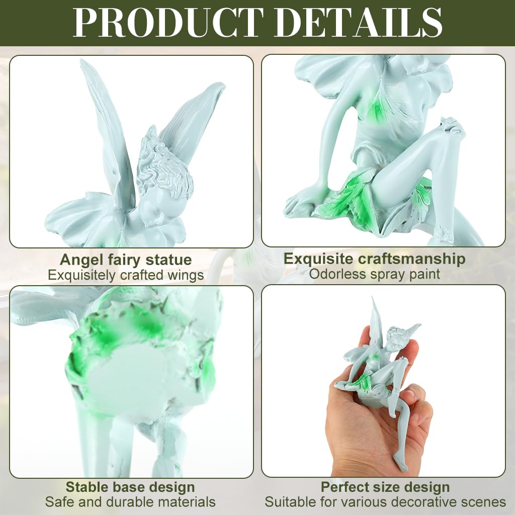Angel Statue Fairy Figurine Resin Sitting Green Dress Garden Decor