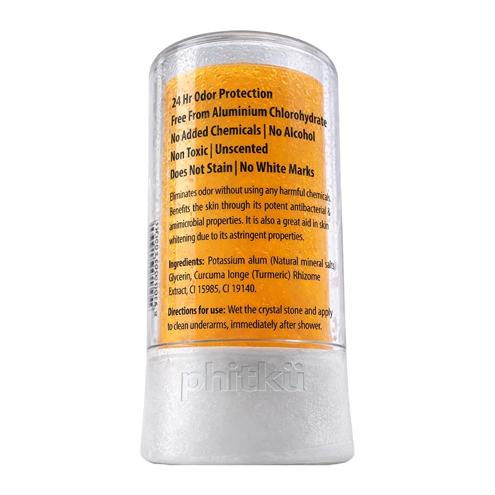 Phitku Crystal Roll On with Turmeric | Natural Alum | Brightens Dark Underarms, Kills Bacteria | Fragrance-Free & Alcohol Free | Men & Women | 100g