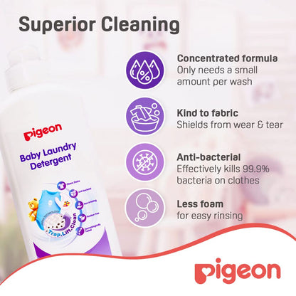 Pigeon Baby Laundry Liquid Detergent – 900 ml Dispenser Bottle | Removes Tough Stains, Gentle on Baby Clothes | Hypoallergenic, Mild Fragrance, Safe for Newborns