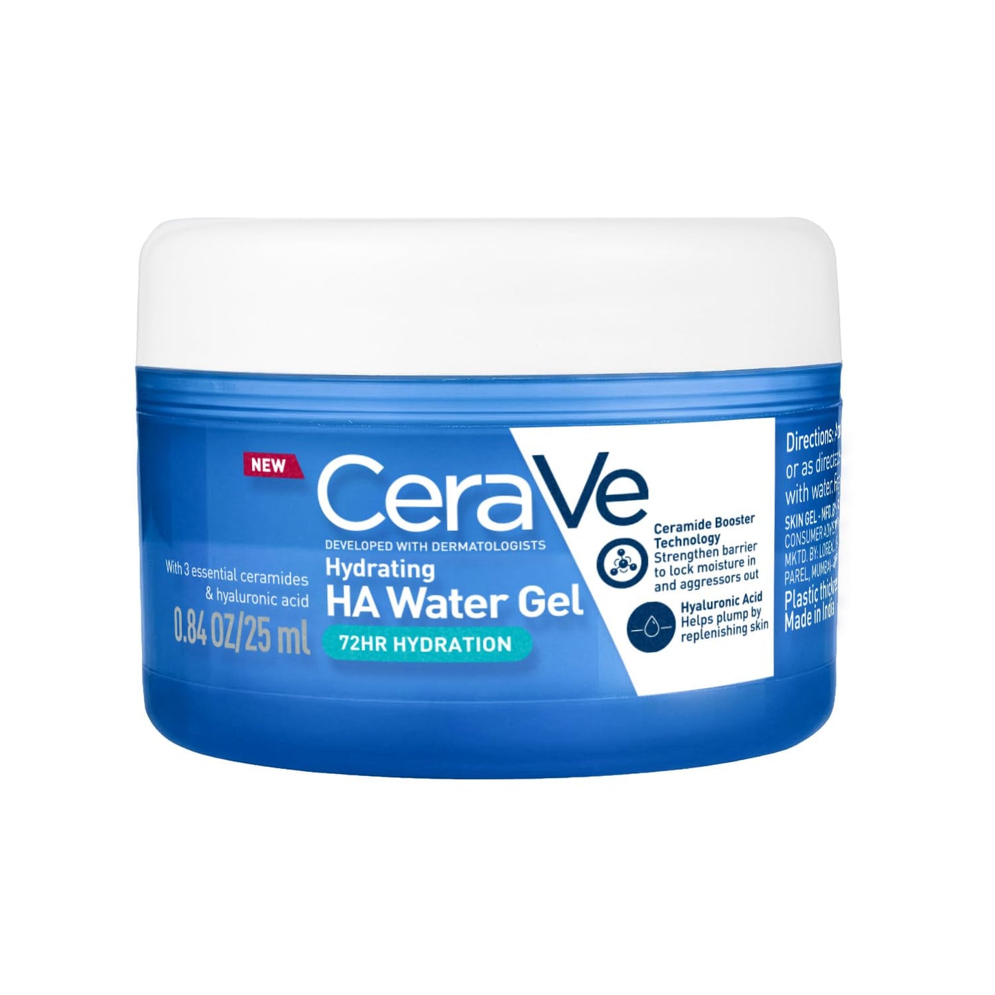 CeraVe HA Water Gel with Hyaluronic Acid, Ceramides & Niacinamide for Plumpy hydration|Oil-free gel moisturizer| 3 sec fast absorption| Dermat recommended for Women & Men| 25 ml