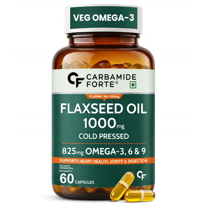 Carbamide Forte Flaxseed Oil Capsules – 1000mg Cold Pressed | omega 3 vegetarian capsules | flax seed oil with Omega 3, 6 & 9 | No Fishy Burps | Supports Heart Health, Joints & Digestion - 60 Capsules