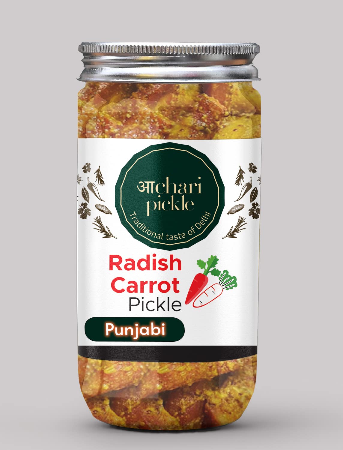 Achari Pickles Punjabi Carrot Radish Pickle, Home Made, Gajar Mooli Ka Achar 400 Gm | Taste Bhi Health Bhi | Homemade & Organic Pickle