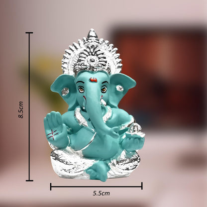 999 Silver Plated Ganesha Idol for Home Decor Puja |Ganesh Idol for Home Decor Ganpati for Gift 3.5 inches |Ganesh Statue Gift for Office Desk Puja Room Figurine (8.89 x 5.08 cm) (Blue)