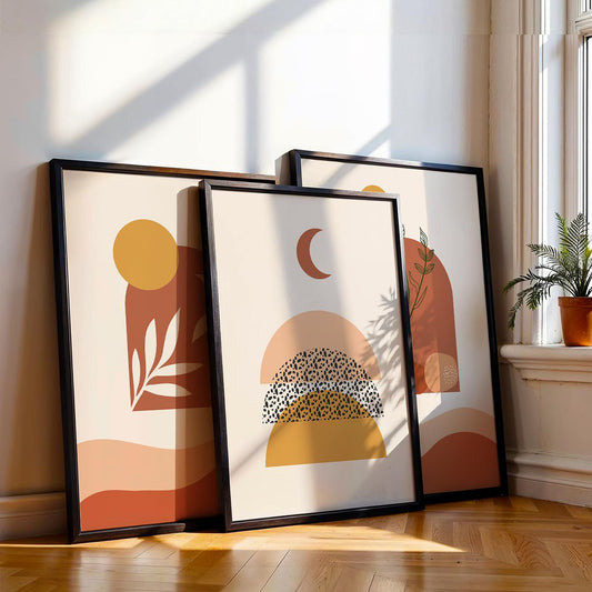 Modern art wall paintings/Wall hangings for home decor, Set of 3 Wall art framed poster art prints (Theme-minimal) multicolor frame (Art-13, 10x13inch)