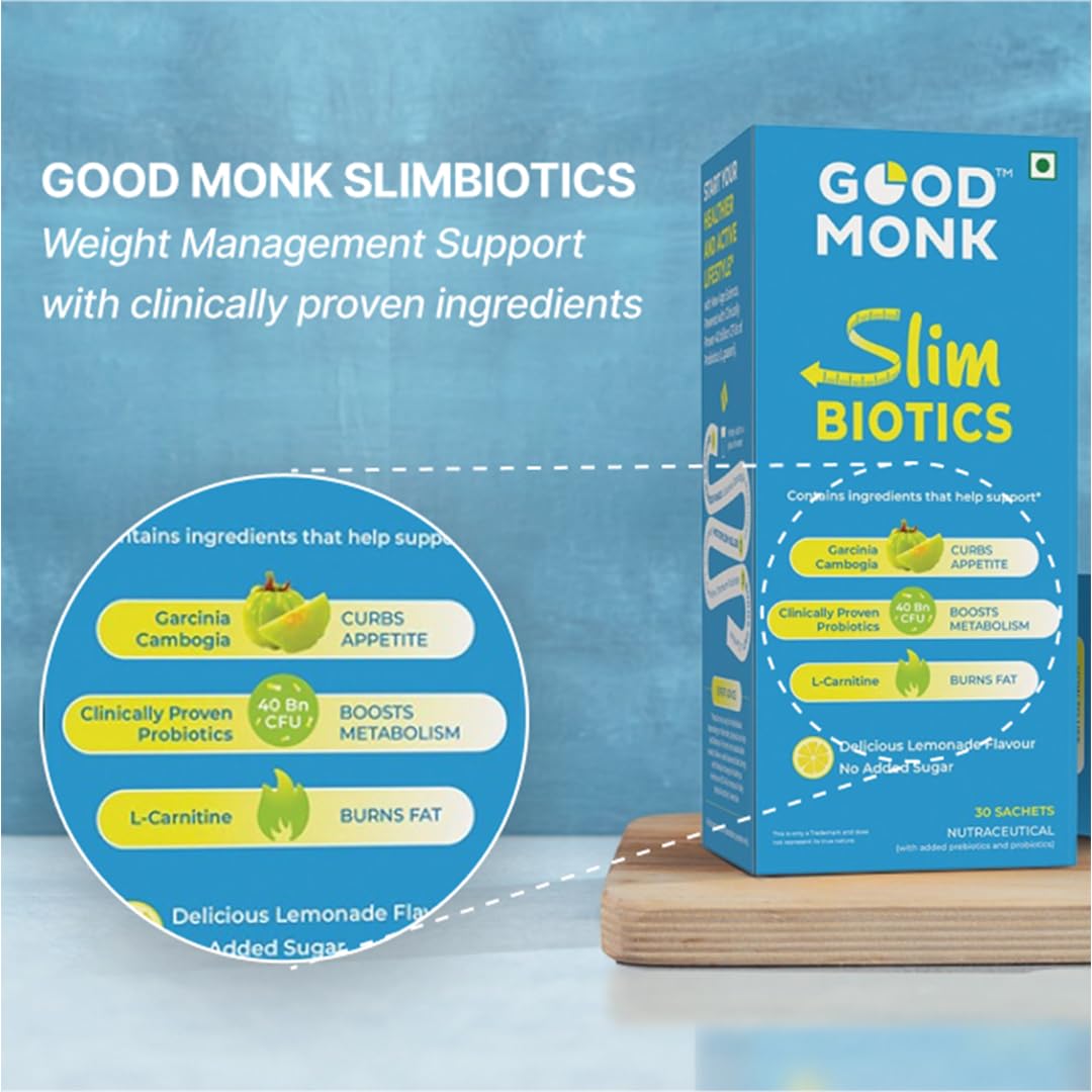 Good Monk Slimbiotics with Garcinia Cambogia, L-Carnitine, Prebiotics & 40 Bn CFU Probiotics | Weight Loss for Women & Men | Boosts Metabolism & Reduces Cravings Naturally | 30 Days Pack