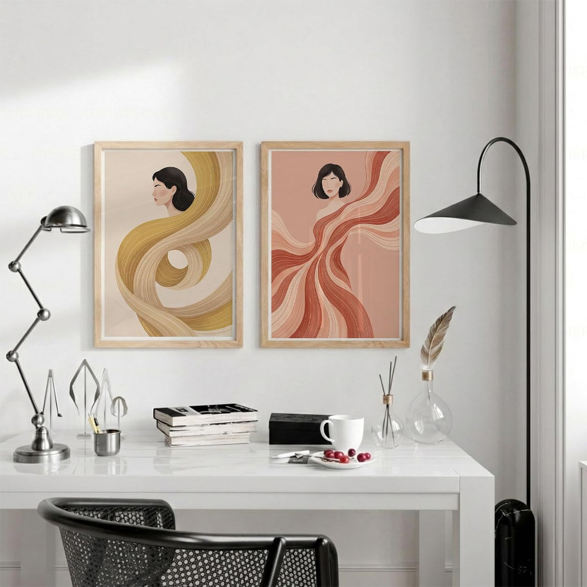 Modern Art Wall Painting Set of 2 for Living Room | Premium HD Printed Wall Frames for Bedroom, Office & Home Decor | Minimalist Contemporary Wall Art (Ready to Hang) (M.7, 13x19 inches)