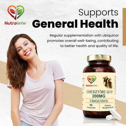 Nutraliebe Coenzyme Q10 Ubiquinol 200mg - Enhanced Energy & Antioxidant Support, Premium Heart Health Supplement, 90 Capsules