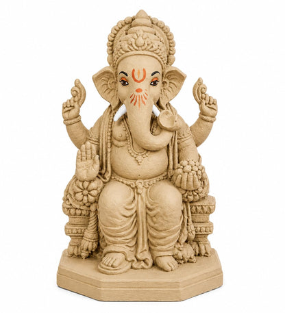 KSI Eco-Friendly Ganesha Idol Ganpati Murti for Home Visarjan Water Soluble Ganesh Idol 7 Inches Ganesh Without Paint Handcrafted Natural Clay Biodegradable Ganesha Statue