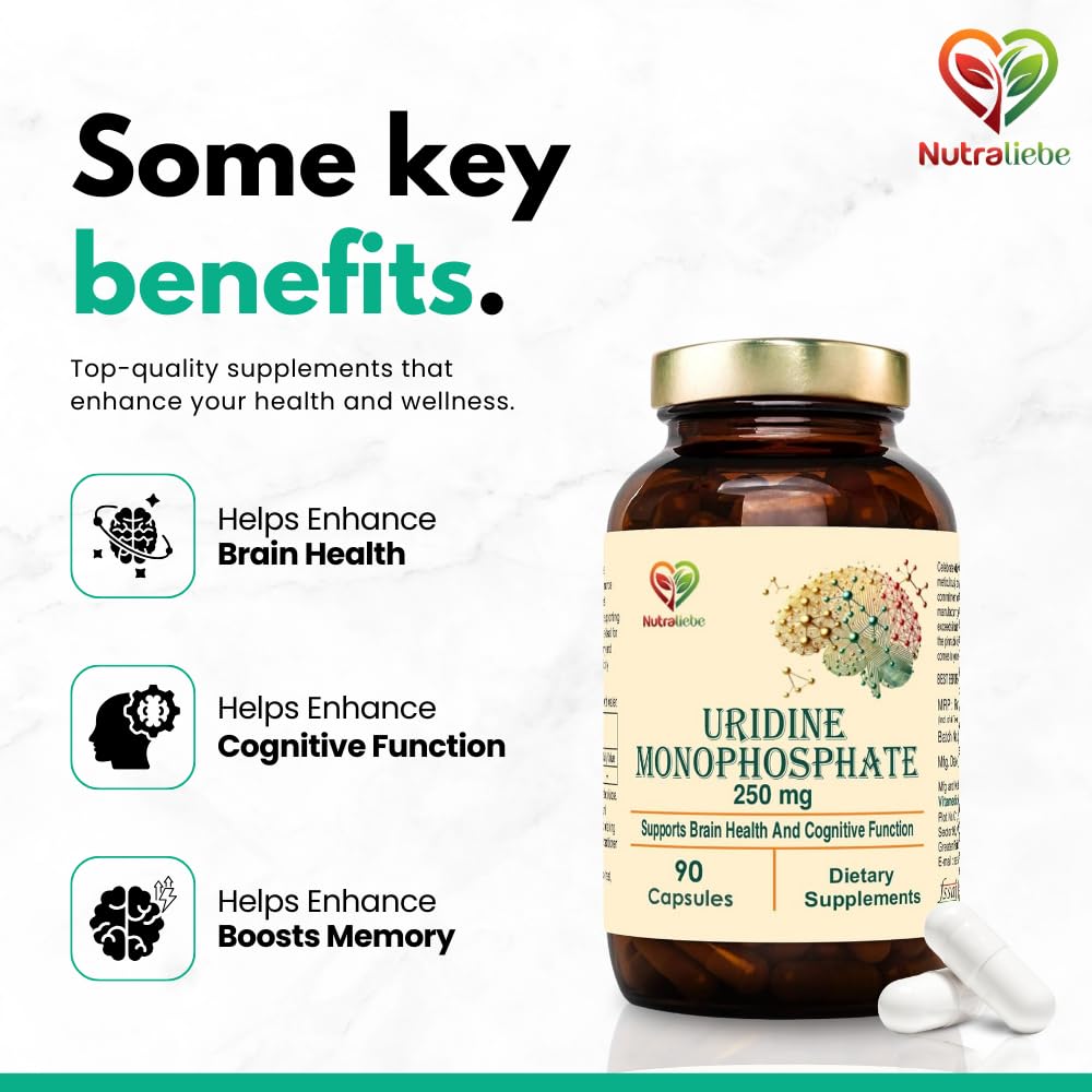 Nutraliebe Uridine Monophosphate 250mg – 90 Capsules | Dietary Supplement | Supports General Health & Wellness | Non-GMO & Gluten-Free