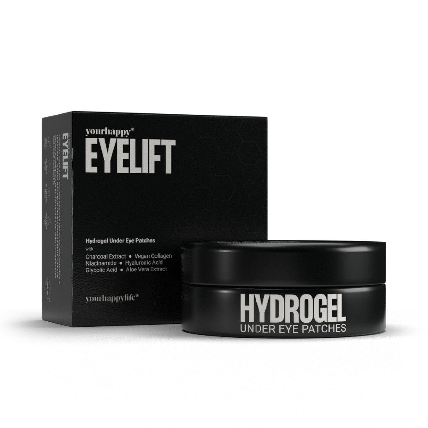 YourHappyLife Hydrogel Under Eye Patches For Dark Circles & Puffiness Reduction with Charcoal and Collagen, Reduces Fine Lines | Hydrates skin & Instant Cooling Effect | Vegan | 60 Patches.