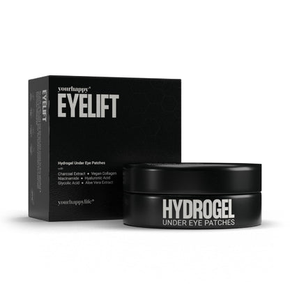 YourHappyLife Hydrogel Under Eye Patches For Dark Circles & Puffiness Reduction with Charcoal and Collagen, Reduces Fine Lines | Hydrates skin & Instant Cooling Effect | Vegan | 60 Patches.