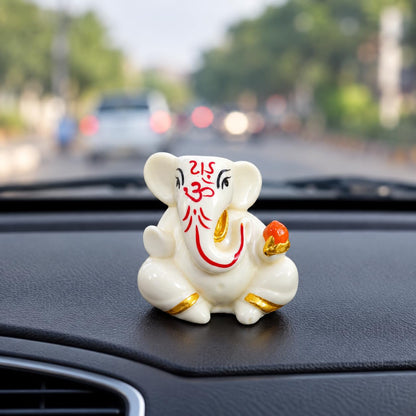 Resin Lord Ganesha Idol Car Dashboard 5x5cm (Creamy White)