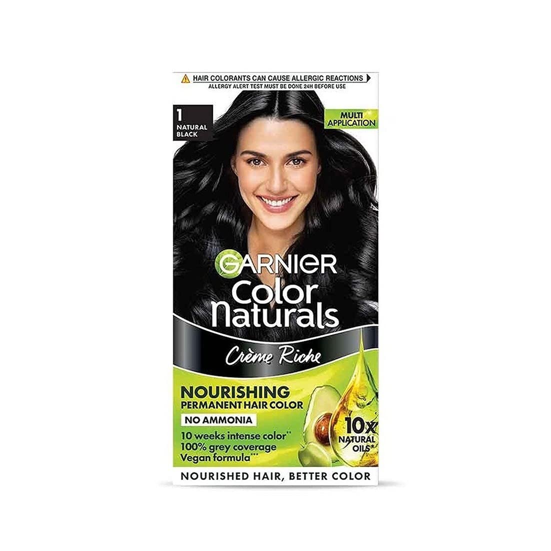 Garnier Color Naturals hair color packaging with a woman's face on a white background