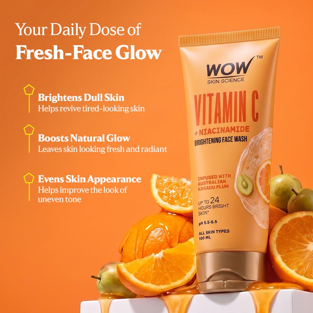 WOW Skin Science Brightening Vitamin C & Niacinamide Face Wash|For Brighter Glow|Paraben & Sulphates Free|Face Wash for Women & Men 100 ml