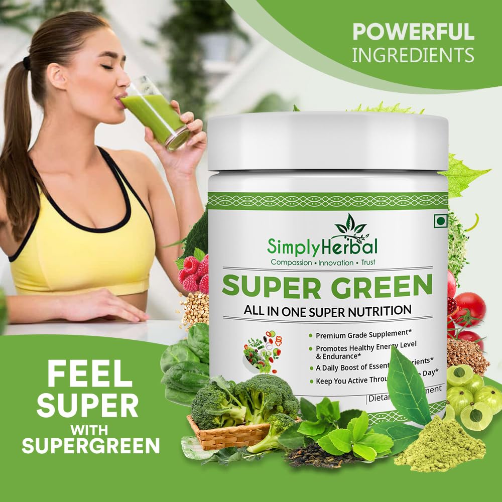 Simply Herbal Super Greens & Herbs Mix – Detox & Digestive Support with Spirulina, Amla, Chlorella & Antioxidants – 150g